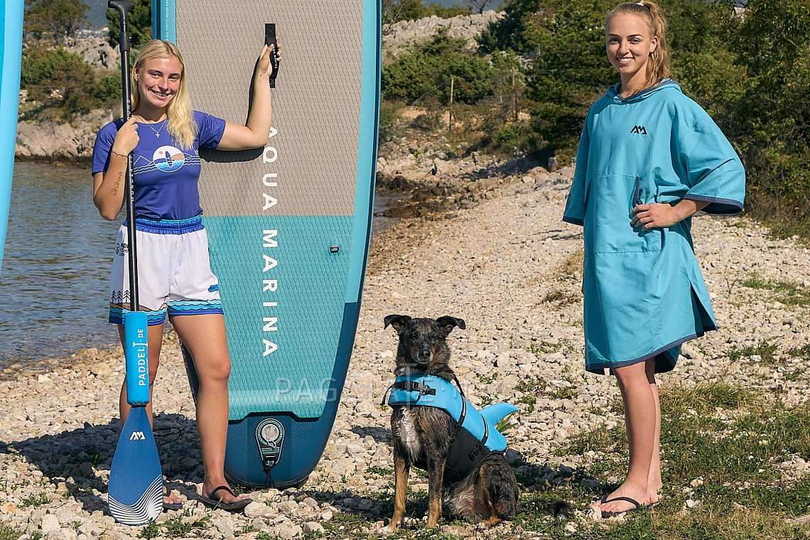 Outfit donna 6 - turchese - lycra corta, kraťasy volné, giubbotto per cani squalo