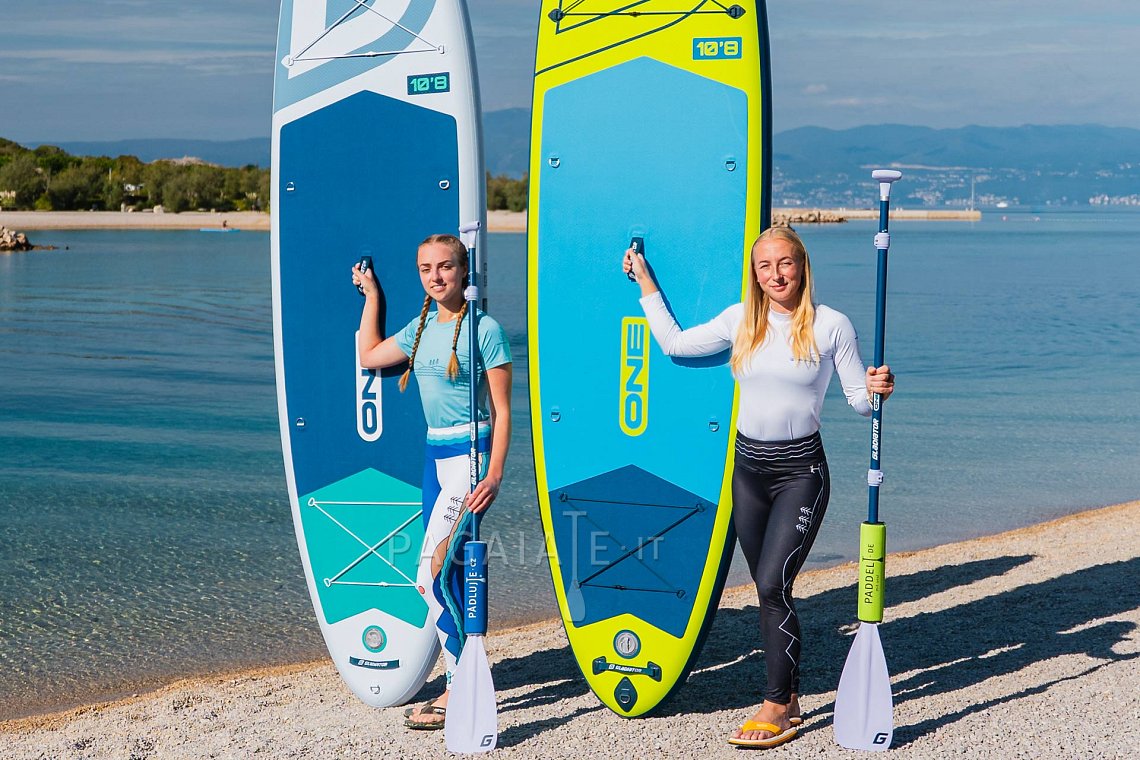 Outfit donna 5 – verde neon – SUP gonfiabil GLADIATOR PRO, lycra, infradito COOL