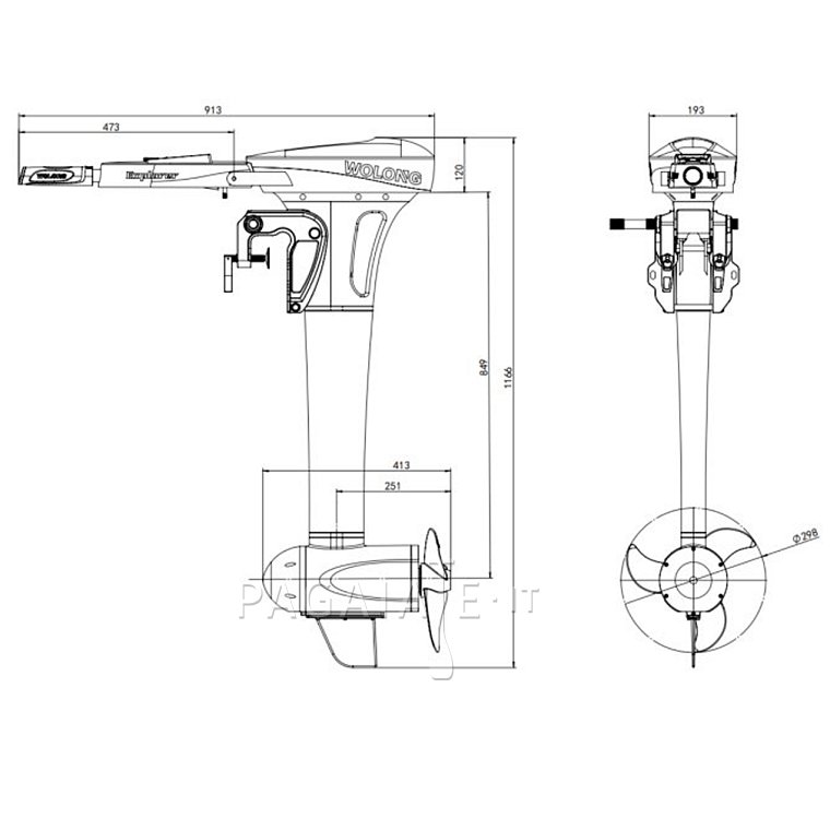 Lodní elektrický motor WOLONG ​FLOWSTAR 1,5 kW přívěsný s baterií